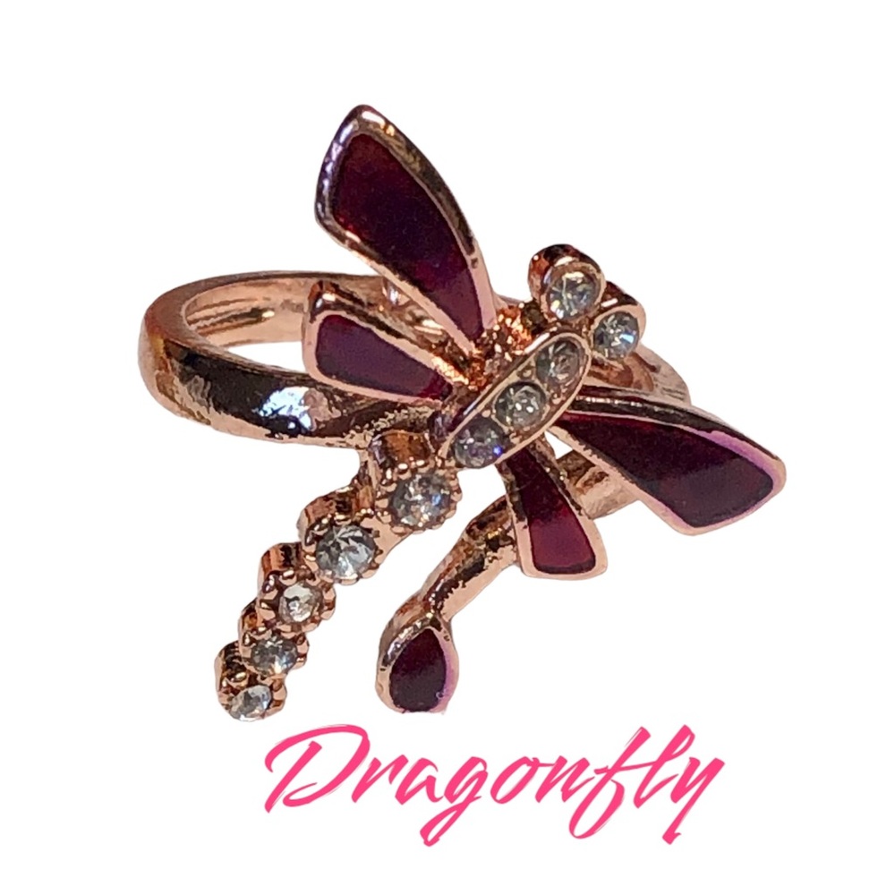 2/22 🦋Cute dragonfly ring rose gold with rhinestone-costume NWOT